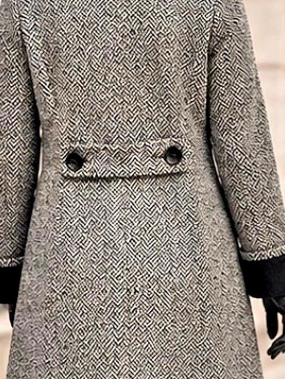 24” ptp Cleo Petite Wool Blend A-Line Coat – Size 14 Petite – Black & Ivory Herr - Picture 3 of 15